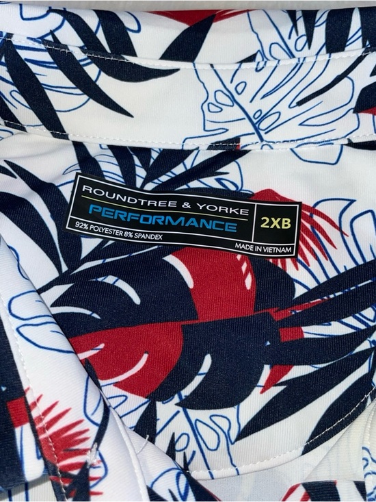 Roundtree & Yorke Performance Polo Shirt Mens Size 2XB Red White & Blue Tropical - Picture 3 of 10